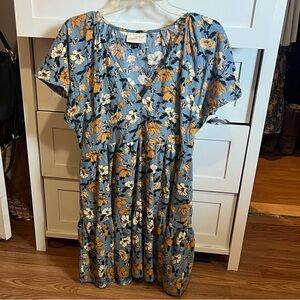 Universal Thread Blue Floral Mini Dress with Mustard & Cream Flowers